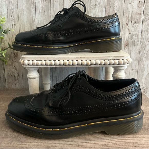 Dr. Martens Black Leather Brogue Oxfords 3989 Yellow Stitch Size 9 Mens 10 Women main image 6